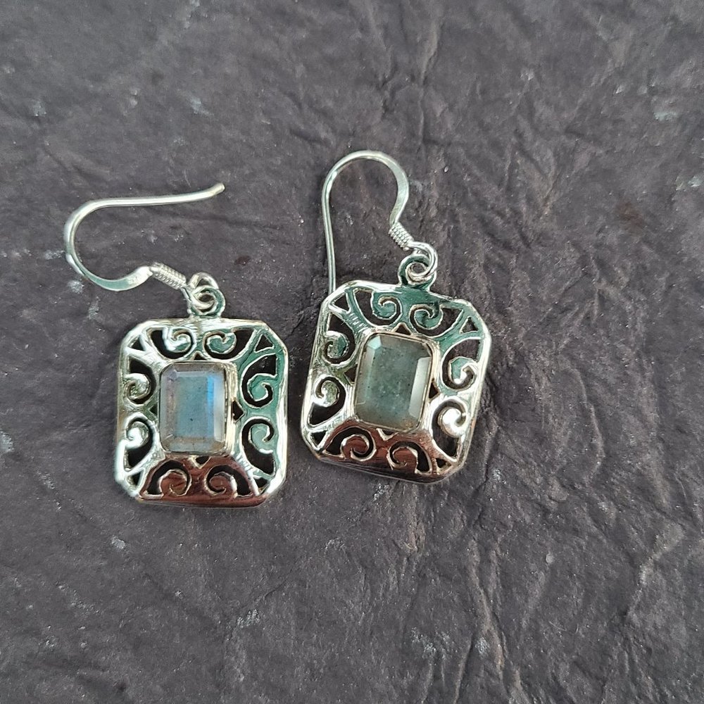 Labradorite Sterling Silver Earrings-Sterling Silver Earrings-Gemstone Earrings